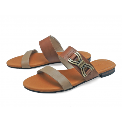 SALE 50% Women Sandals Flat SC-73 Light Beige Nappa-Brown Nappa